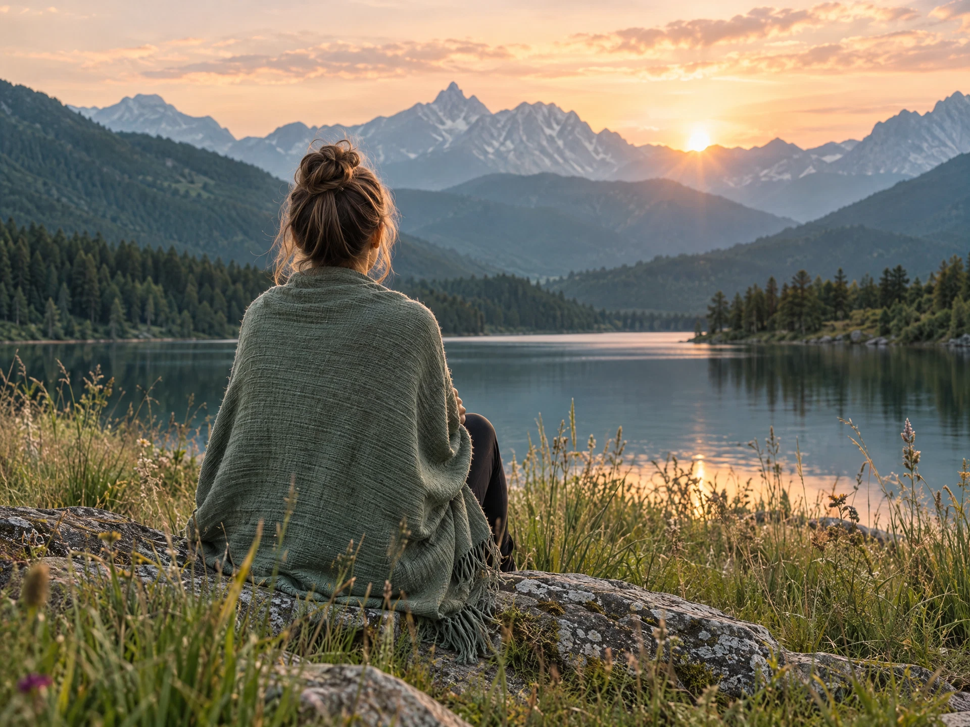 Meditation by a peaceful lake